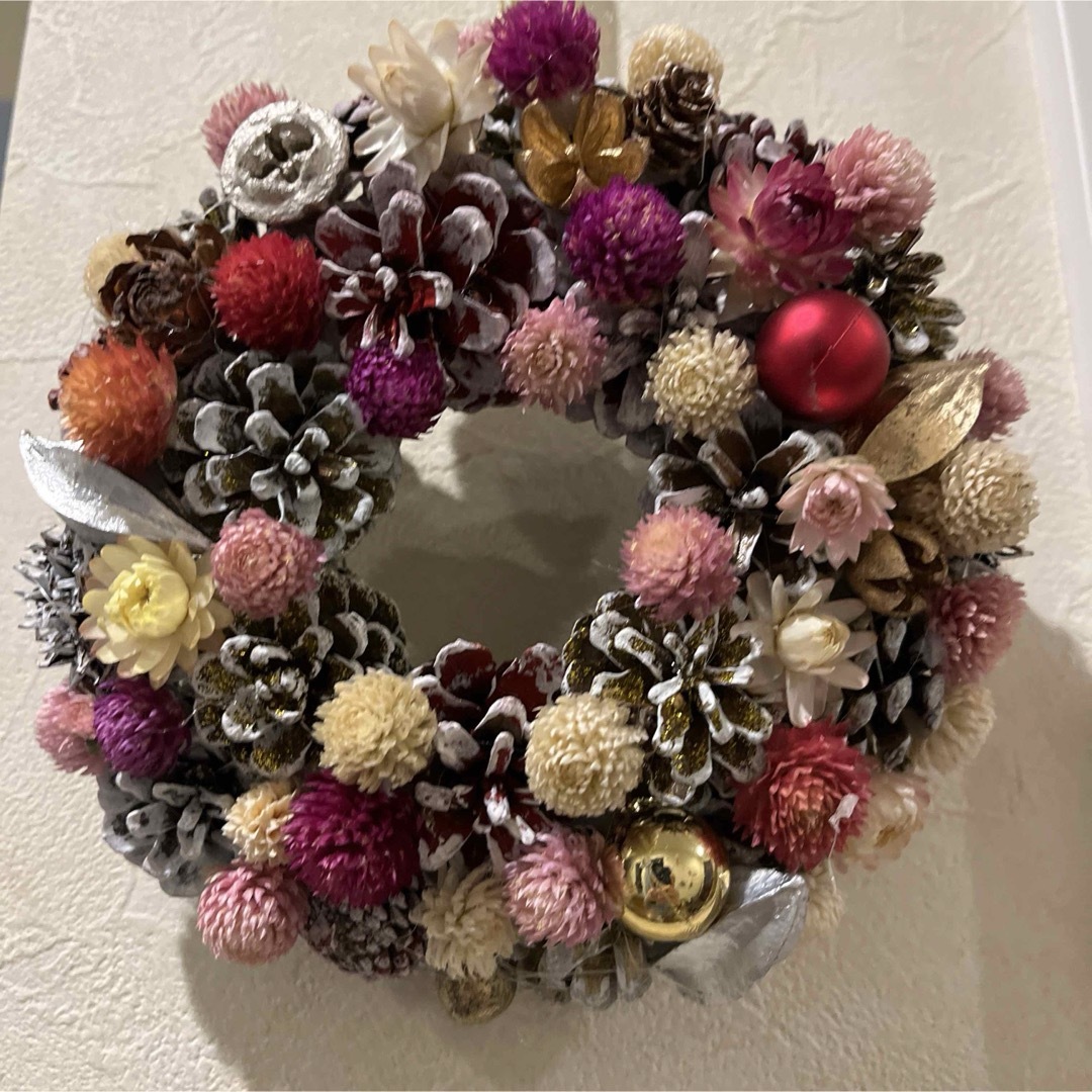 ナチュラルリースLサイズ ピンク薔薇雑貨 クリスマスリース クリスマス 造花 フラワーリース 壁掛け オーナメントすべての商品アンロゼ