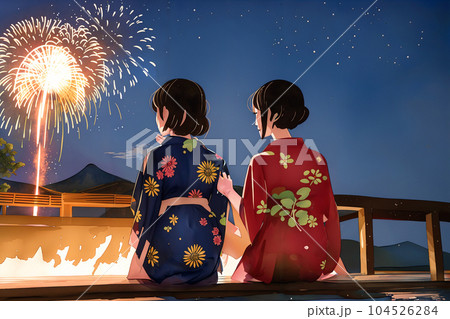浴衣 花火大会 祭り お花 花火 浴衣イラスト無料イラスト・フリー素材なら「イラストAC」