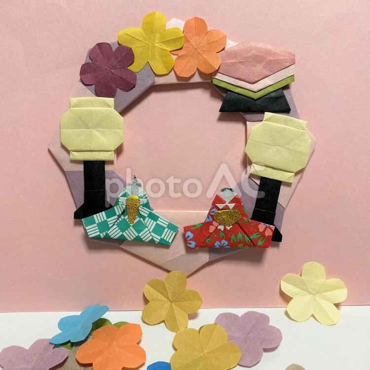折り紙 雛人形のリースの簡単な作り方 Origami Japanese kimono doll Wreath tutorial 2 niceno1