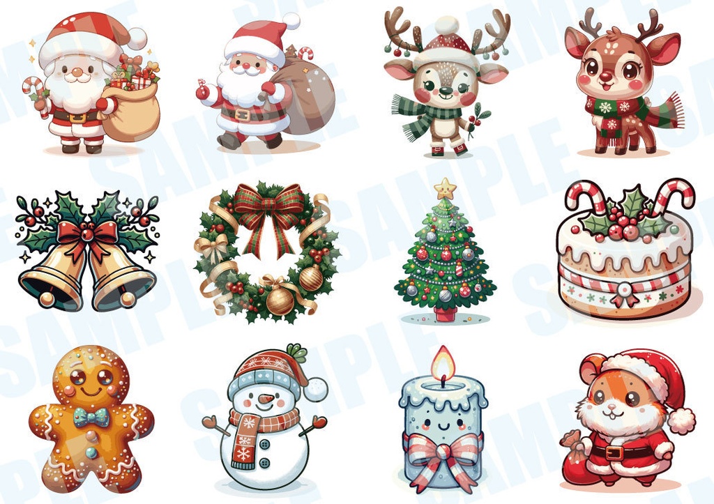 かわいい動物のイラストデザインでかわいいメリークリスマスカードPremiumベクトル素材