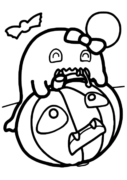 ハロウィン・ハロウィンパーティをするお化けたちのイラスト ぬりえ