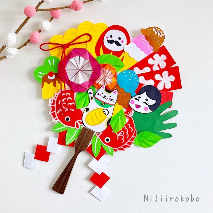 折り紙 お正月飾り しめ縄梅の花リース 折り方 Origami decoration on New Year's day Plum Flowerwreath tutorial niceno1