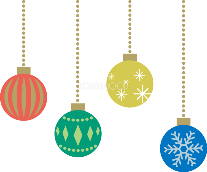 クリスマスオーナメント Merry Christmas、ベル、リボン、ヒイラギ、：イラスト無料