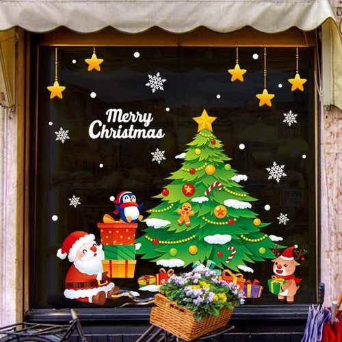 minana送料無料 クリスマスツリー サンタクロース クリスマス オーナメント 壁飾り ウォールステッカー 窓 ガラス ステッカー トナカイ ウォールシール壁紙