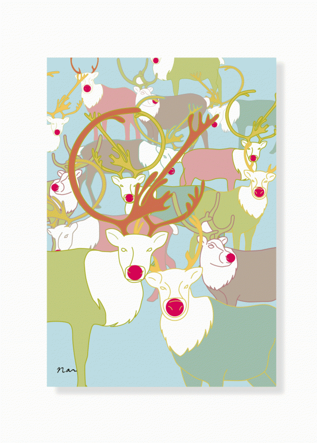 四つ折りのクリスマスカードサンタクロースとトナカイ