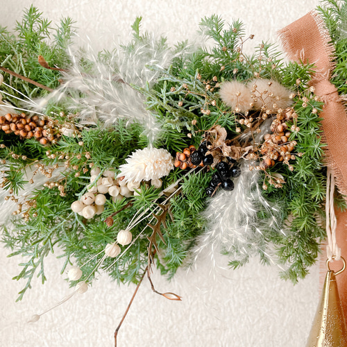 クリスマススワッグ ドライフラワー 横長スワッグ