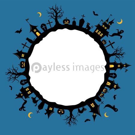 ハロウィンの街並みシルエットイラスト - No: 23013207無料イラスト・フリー素材なら「イラストAC」