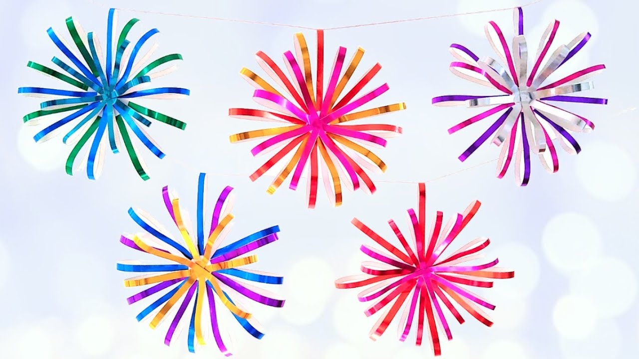 簡単✨100均おりがみ 花火の作り方🎆夏の壁面飾り🎇つるし飾り すぐできる オシャレ花火 DIY How to make paperfireworks