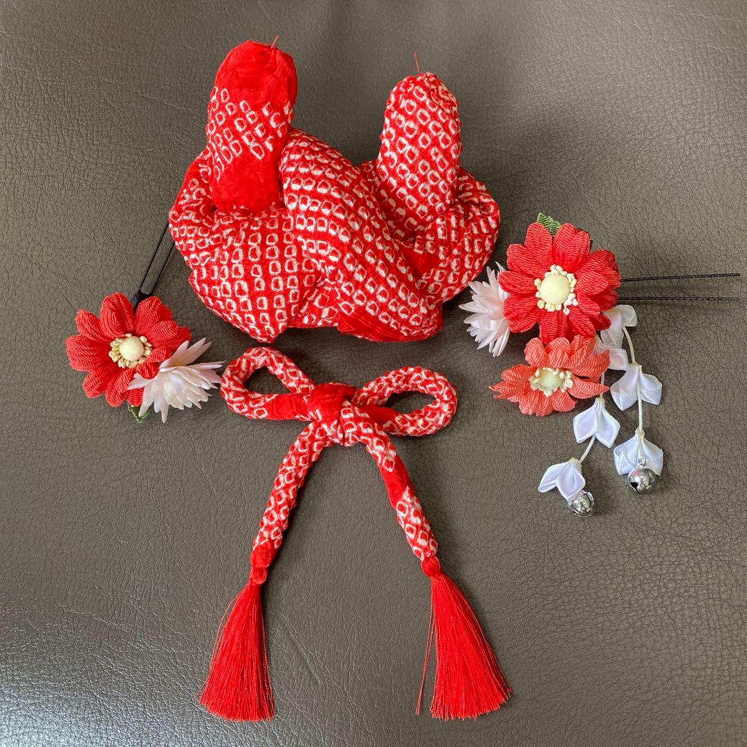 七五三7歳日本髪髪飾り水色C かのこ 鹿の子 ちんころ 水引き金 組紐白 青 七五三 前撮り髪飾りC 鹿の子 かのこ ちんころ＆タッセル付き組紐・水引き金のヘッドドレスセット3歳・7歳の水色 青 紫の被布やお着物、二分の一成人式の振袖にも✳︎全身保湿プロダクト