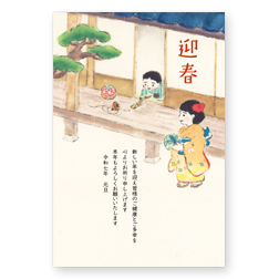 レトロな薔薇と燕 2017 とり年・イラスト年賀状