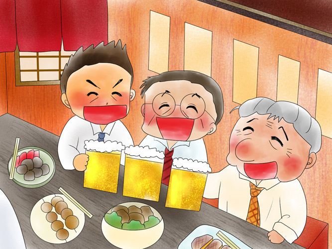 テーブルの食事を囲む人たちの飲み会の無料イラスト62541素材Good