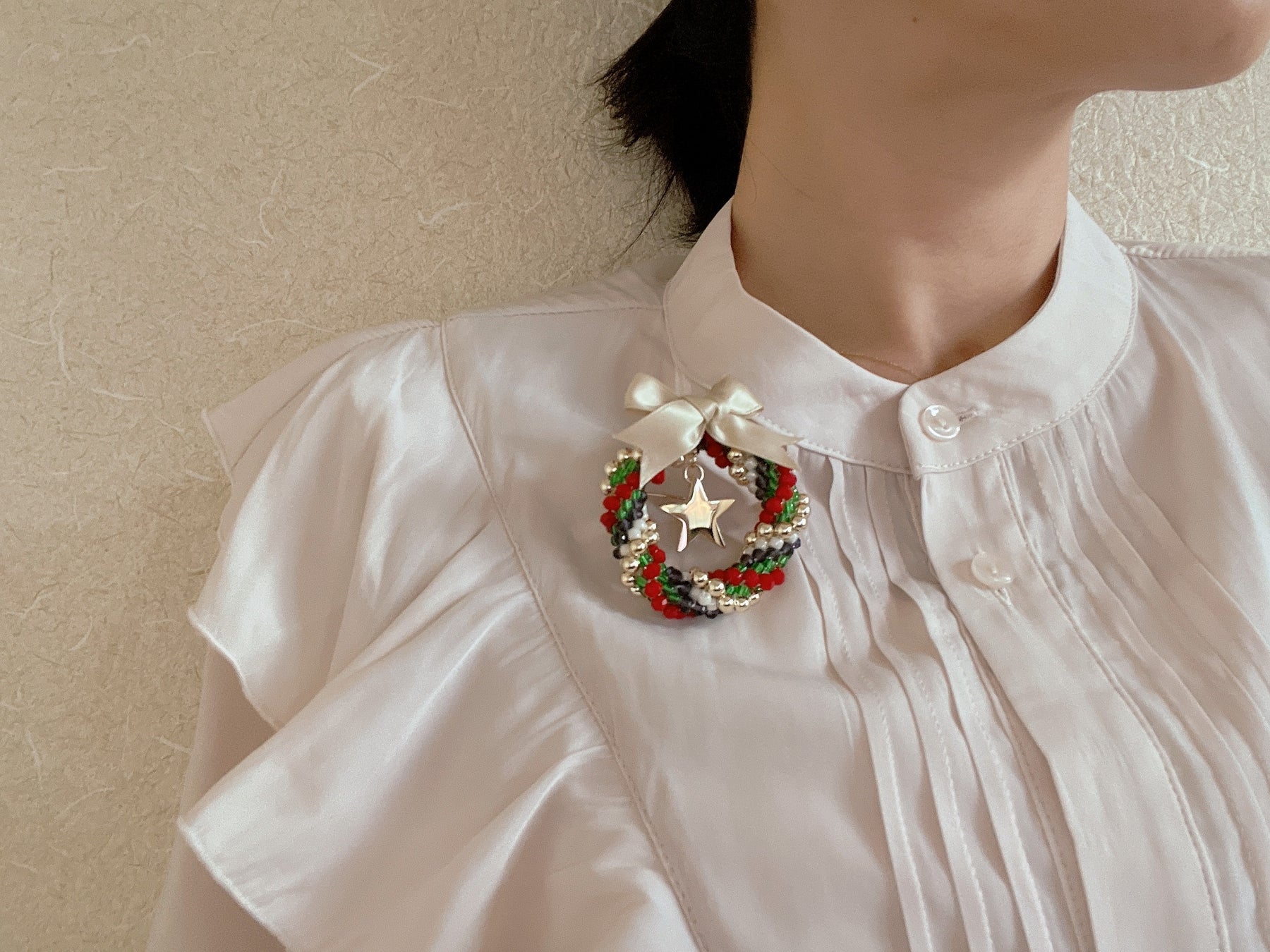 1回完結レッスン ビーズ刺繍のクリスマスツリーの作り方アクセサリ