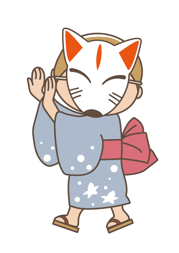 夏祭り・キツネのお面のイラストイラスト無料・かわいいテンプレート