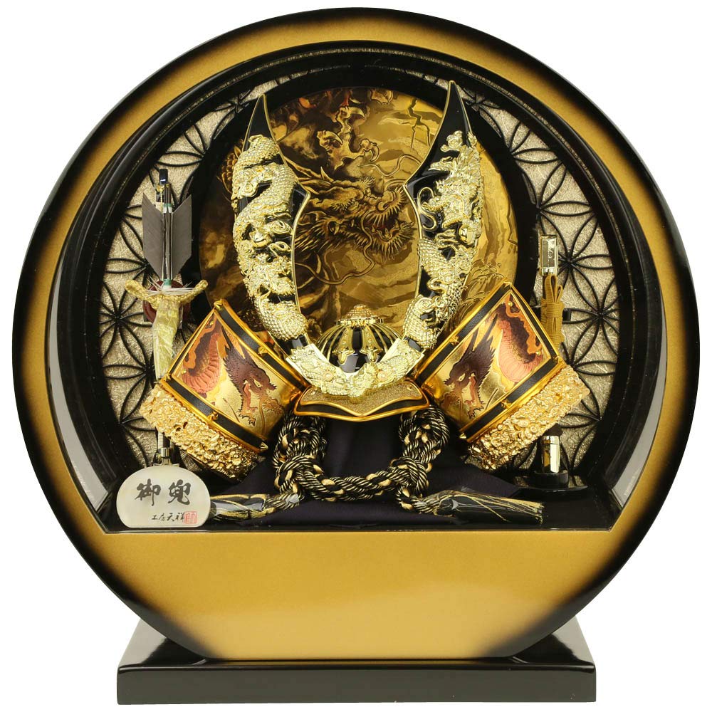 15号兜 牡丹兜桐櫃 総角結び 五月人形 兜飾り 兜 かぶと 端午の節句 こどもの日 初節句 お祝い プレゼント ギフト コンパクト こだわりの兜お守り 魔除け 縁起 日本伝統 日本土産 日本文化 龍