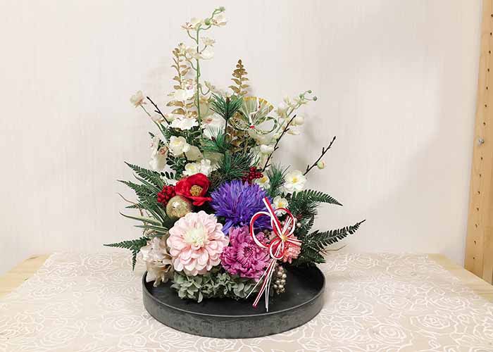 お正月フラワーアレンジメントを手作りする作り方☆造花と100均材料で簡単おせち風│子供と楽しむ折り紙・工作
