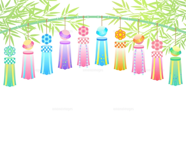 七夕飾りの円形フレーム・枠イラストフリー素材 イラストミント