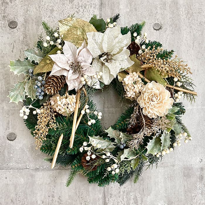 クリスマスリース 玄関 おしゃれ 飾り 『 光る セレクト リース L 約35cm』 北欧 造花 大きい ドア 冬 パーティー 飾り付け 部屋プリザーブドフラワー ドライフラワー 壁掛け 壁飾り インテリア 雑貨 玄関飾り 季節 led LEDライト 花まりか クリスマス XmasX'mas