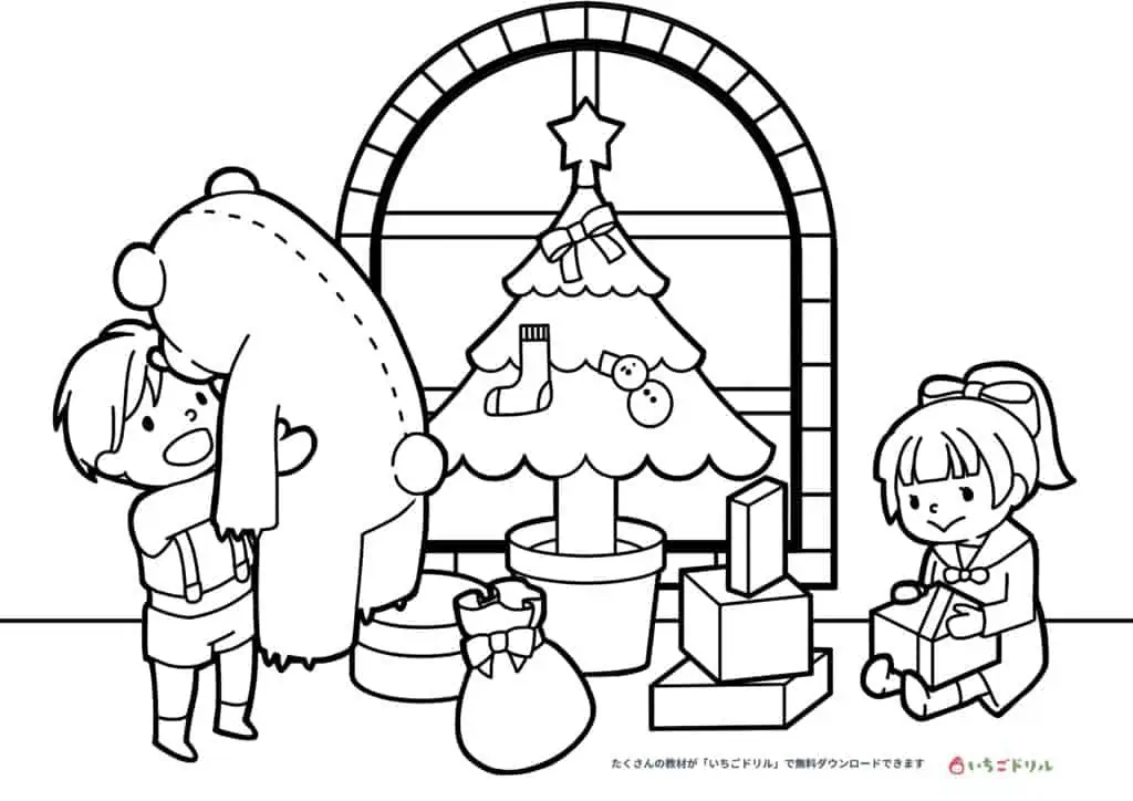 クリスマス塗り絵無料ダウンロード！クリスマスツリー・サンタ・リース・トナカイの塗り絵ちいく村幼児向け通信教育を比較するブログ