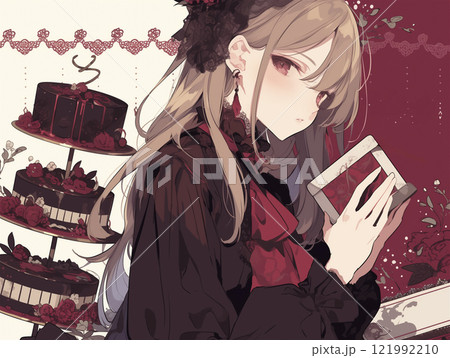 大きなバレンタインチョコを贈る女の子：イラスト無料