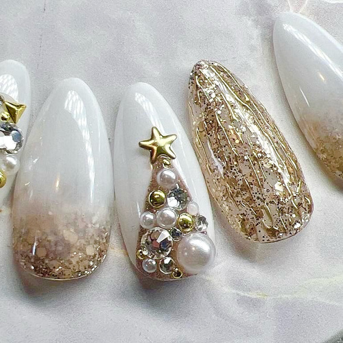 クリスマスネイル水色シルバー白雪韓国クリスマスツリーリースクリスマス冬お花星ブルーネイルネイルチップ