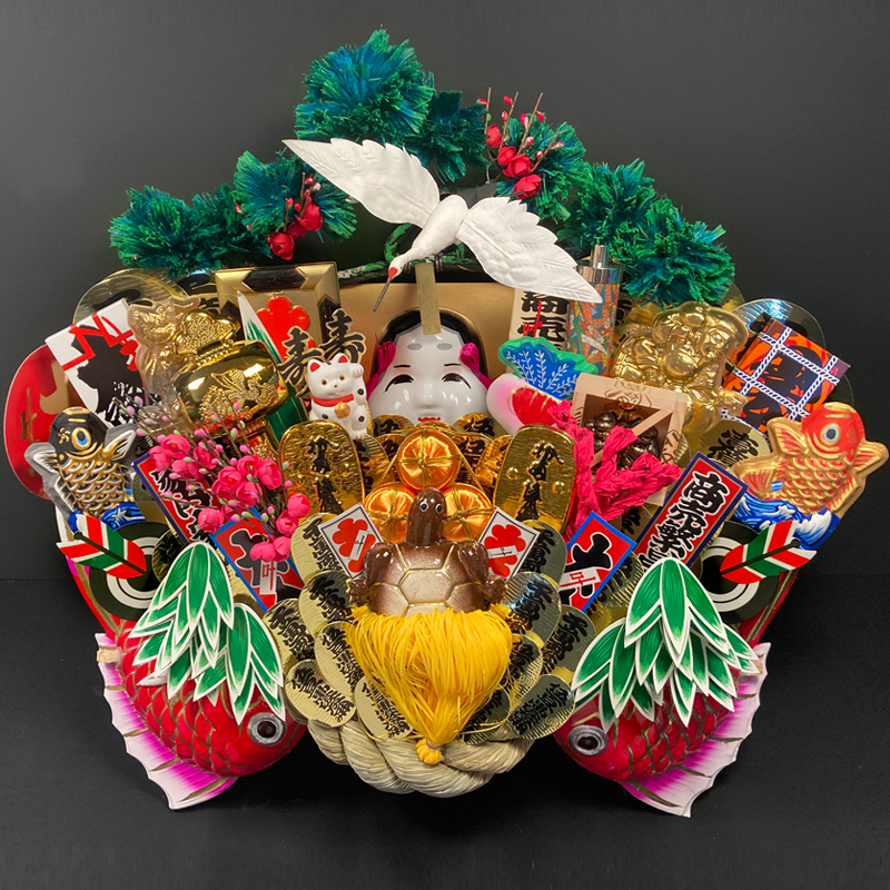 日本製 熊手 縁起物 田熊手 7号 5号 特大 飾り方 酉の市 意味 玄関 自宅用 会社 オフィス マンション 受付 室内 正月 正月飾りしめ飾り 玄関飾り 室内飾り 尺２ 帆カケ ５本〆 - 縁起物熊手 森戸商店