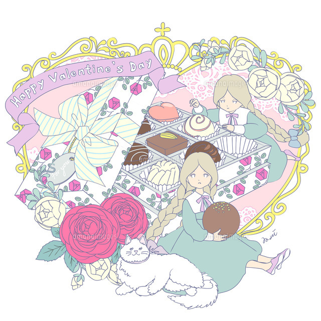 バレンタインデーのチョコレートを作る女の子のイラスト - ONWAイラスト