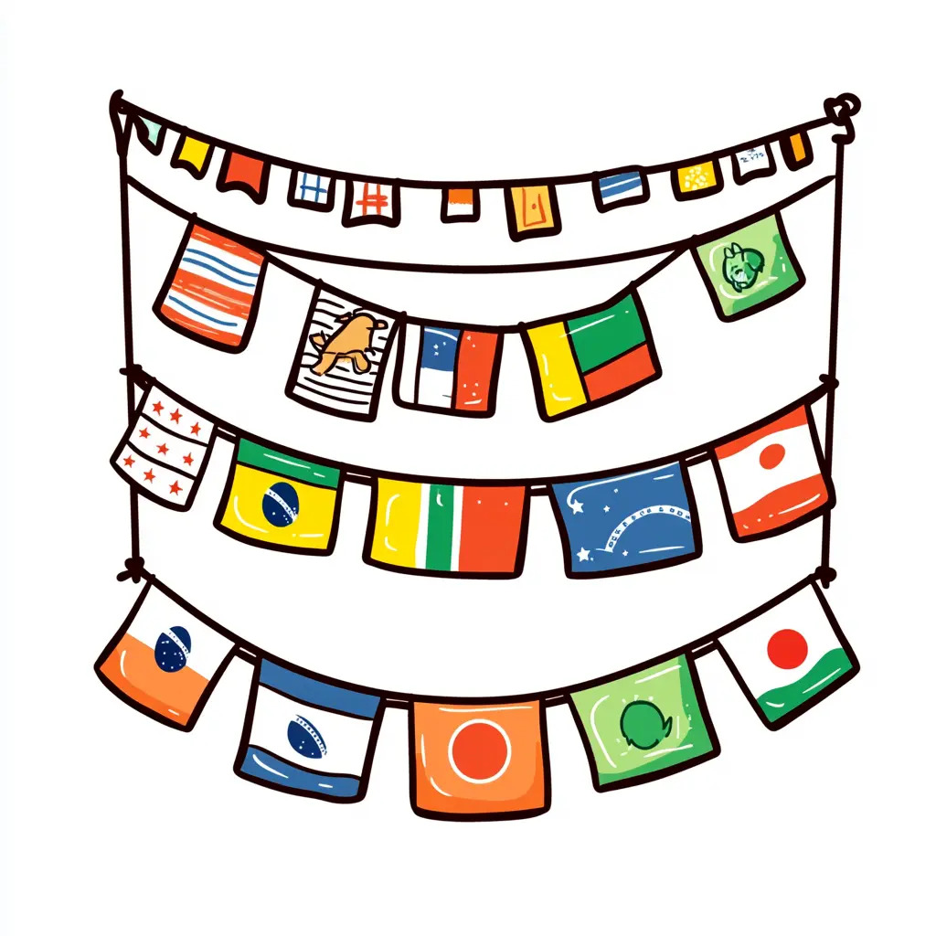 運動会旗と動物のかけっこイラストのフリー素材イラストイメージ