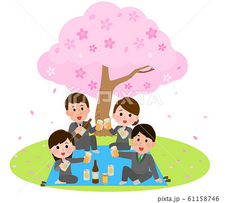 フリーイラストお花見で乾杯する男女の会社員パブリックドメインQ：著作権フリー画像素材集