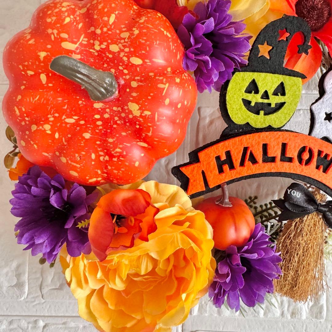 ハロウィンリースハンドメイド❤️ ② 手作りハロウィングッズ ハロウィンカラーの布で作るインテリアグッズ