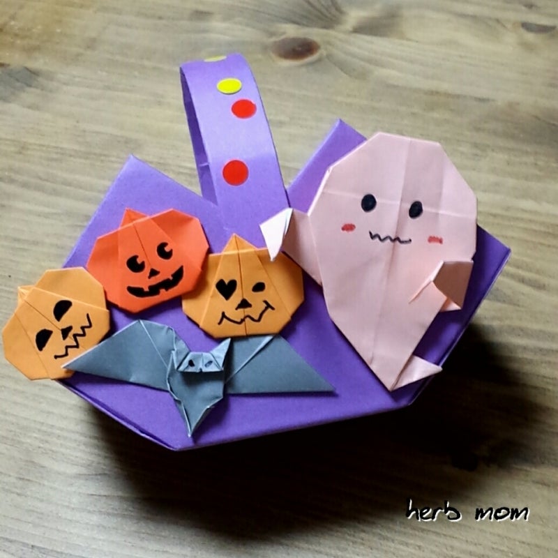 ハロウィン折り紙かぼちゃバスケット 箱 の作り方Halloween origami Pumpkin Box音声解説ありばぁばの折り紙
