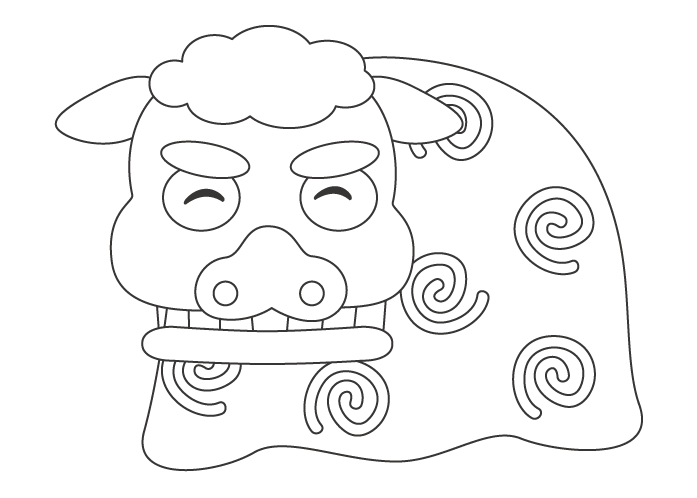 獅子舞と点線のお正月の罫線イラスト無料の線・ライン素材 飾り罫線イラスト.com