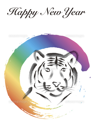 水彩画の虎の年賀状 縦位置のイラスト素材FYI04879149ストックフォトの Qlean Market キュリンマーケット