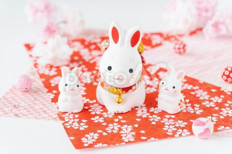 イラストデータ販売2035年 シンプルな卯年年賀状 横型イラストダウンロード