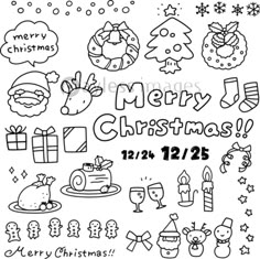 無料・フリー クリスマスのかわいい・おしゃれな・手書き風・白黒イラスト