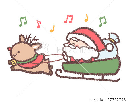 星と月の夜空のトナカイとサンタさんのそりのイラスト素材・ベクター Image 67956703