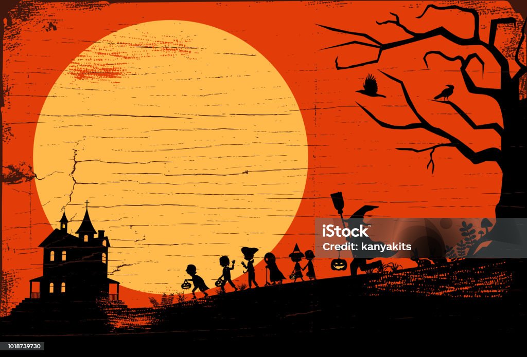 ハロウィン ふしぎな木のイラスト 線あり：イラスト無料