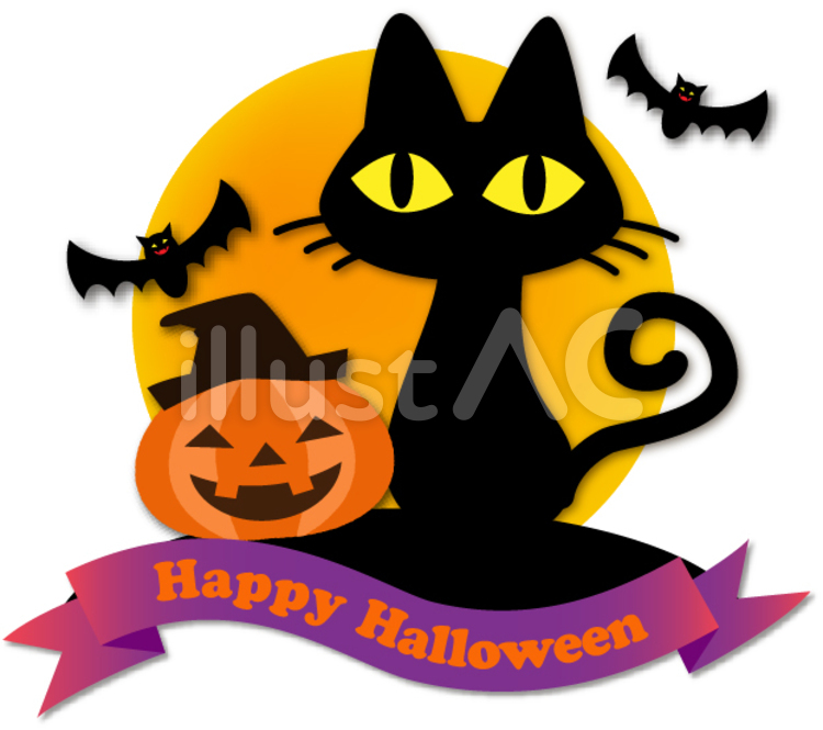 黒猫とジャック・オ・ランタン - ハロウィンカード2019 ポストカード・イラスト素材サイト イラストareiraPostcard template
