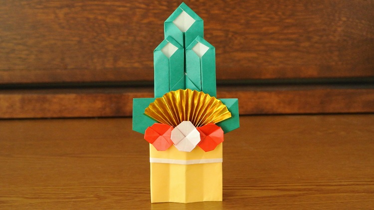 折り紙★お正月 門松 かどまつ の折り方 ◇Origami Kadomatsu 簡単 可愛い 正月飾り 冬 竹 扇 梅の花◇