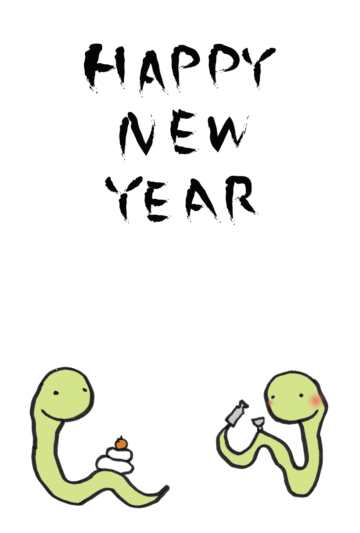 HAPPYNEWYEARの文字を背負ったヘビのフリーイラストフリーイラスト・クラシック フリクラ