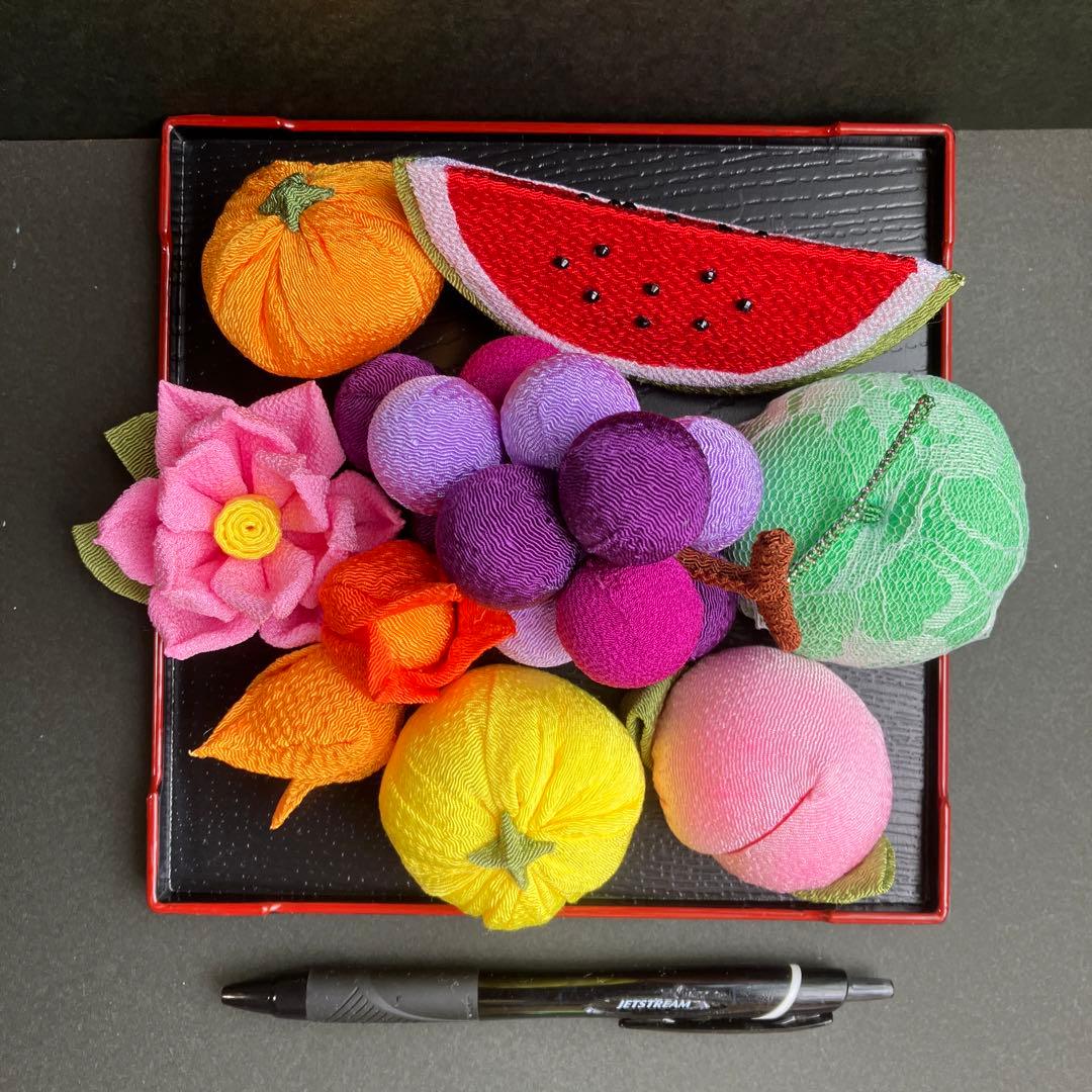 ひろ様 ちりめん細工 お盆のお供え飾り フルーツ盛り 蓮の花 仏壇に供える