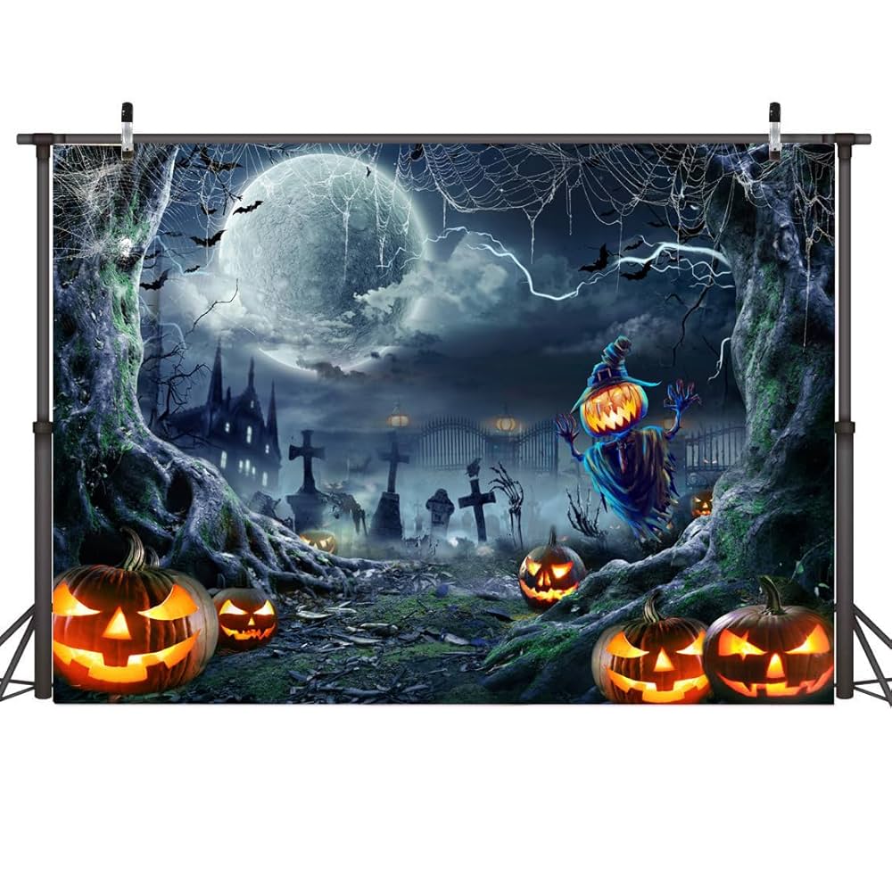 Dudaacvt 8x6フィート ハロウィン背景 ホラー 月 夜 怖い 墓地 パンプキン ランタン 背景 ハロウィン キッズ 大人 家族 パーティー誕生日バナー 装飾 ハロウィン 写真 背景 D677