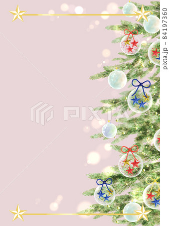 おしゃれな青色のクリスマスツリーの雪の結晶フレーム・12月、冬シーズン・縦型のイフレーム 飾り枠 Decome