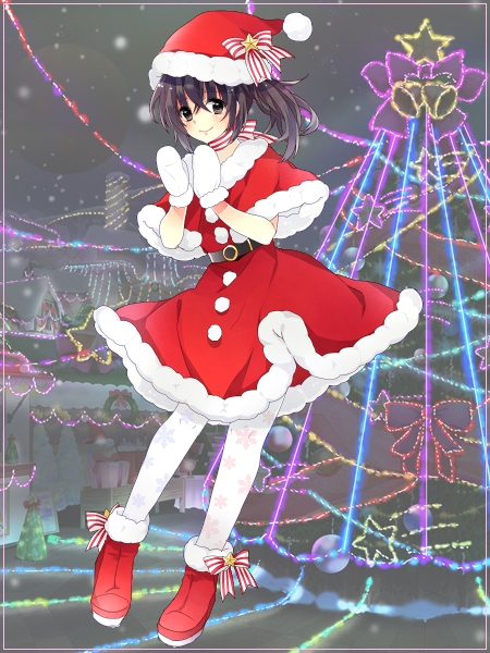 クリスマスツリーの格好をした子供 女の子 の無料 フリー イラストかわいい手描きの無料素材「てがきっず」保育園・小学校・介護施設にぴったりのフリー素材イラスト