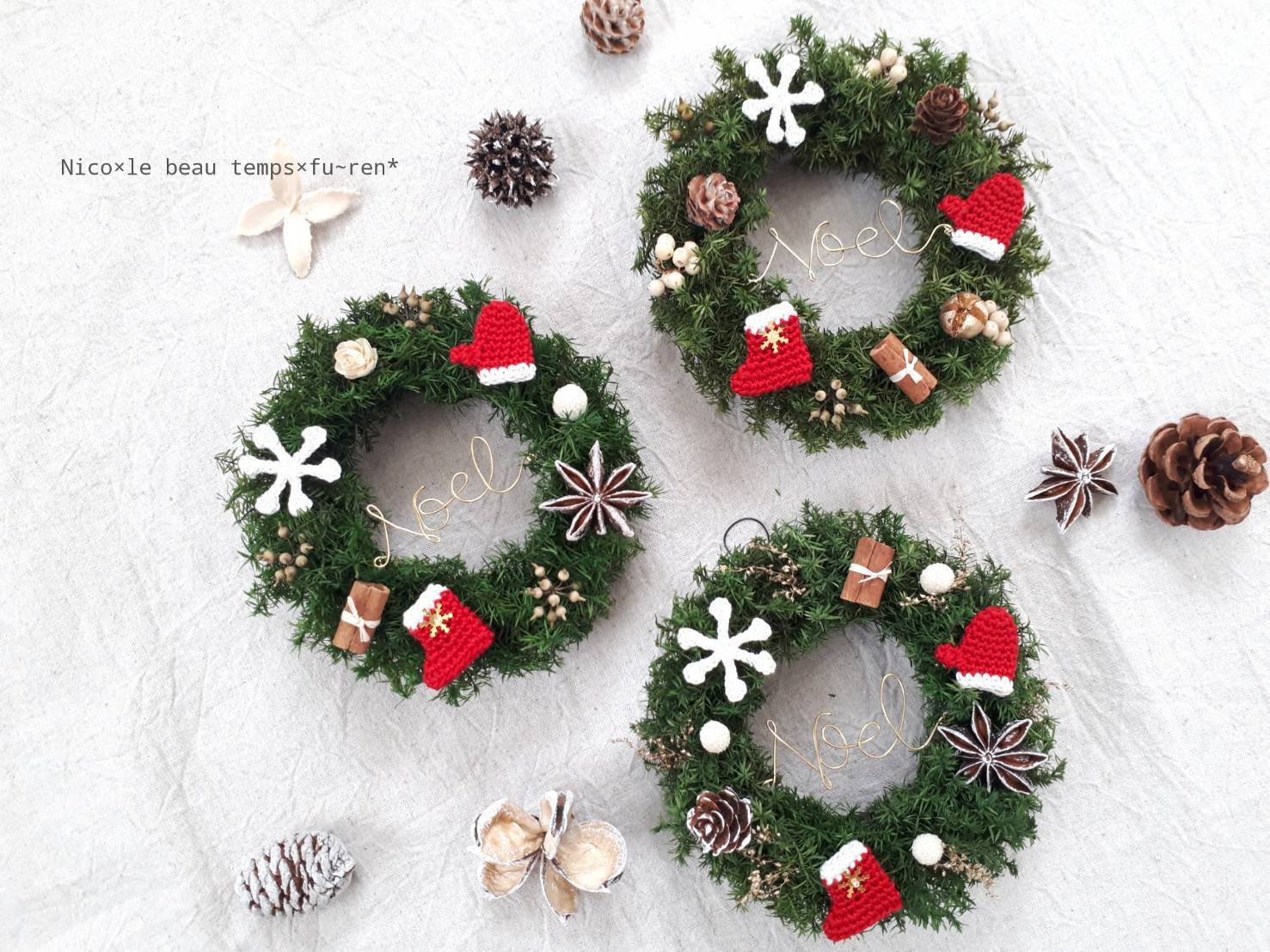 crochet christmas mini wreath かぎ針編み クリスマス オーナメント ミニリースの編み方 코바늘 크리스마스 오너먼트미니 리스 뜨기