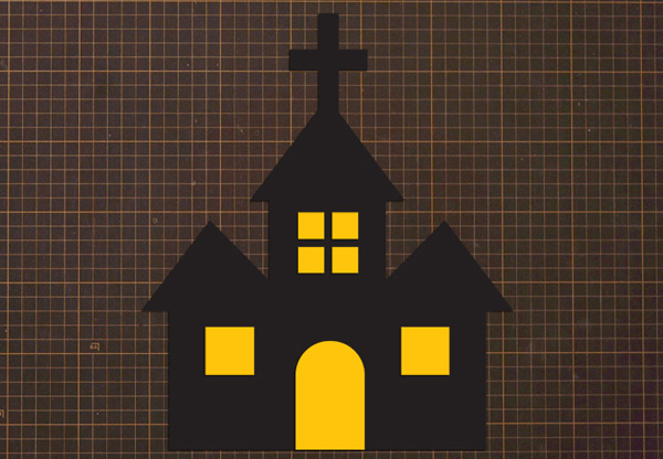 壁面飾り工房本店 壁面装飾・パネルシアター・ペープサート・型紙・知育・保育・介護商品の販売☆無料ダウンロード型紙「ハロウィン 教会」秋 10月11月 幼稚園 保育園 老人ホーム 介護施設 デイサービス 壁面装飾 型紙 製作☆