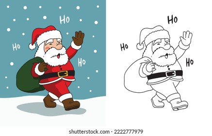 サンタとトナカイを描いた、ゆるかわイラストのクリスマスカードさきちん絵葉書