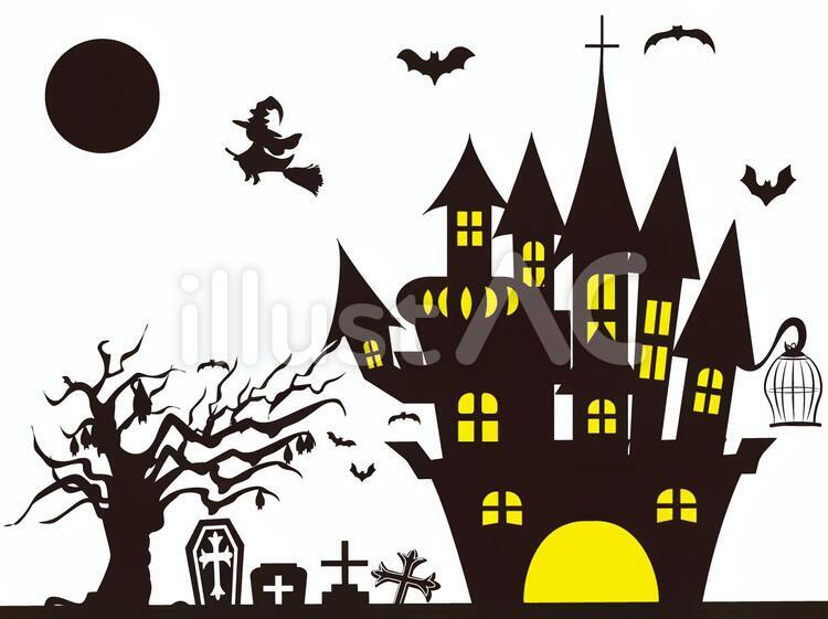 ハロウィンのイラスト シルエット・お城- イラストくん