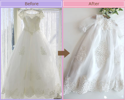思い出のウエディングドレスをキッズドレスへリメイク致します。 - ベビードレスのHanaKana