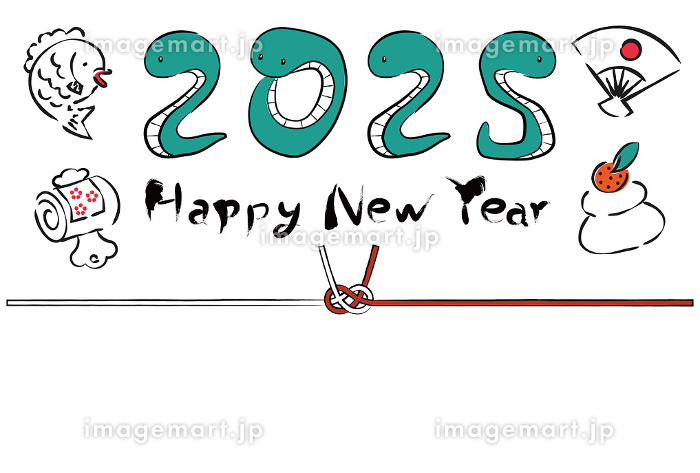 2025年賀状テンプレート「かわいいヘビ」ハッピーニューイヤー 手書き用スペース付パターンのイラスト素材118779399- PIXTA
