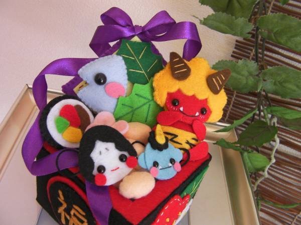 ハンドメイド フェルト アンパンマン風 節分 豆まき フェルト飾り 手作り作品 壁掛け 壁飾り タペストリー 節分